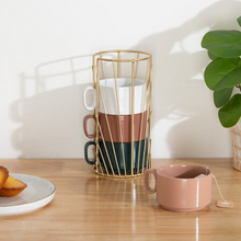 Charger l'image dans la visionneuse de la galerie, Ensemble de 4 mugs 25 cL en grès avec rack en or