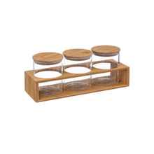 Charger l'image dans la visionneuse de la galerie, Lot de 3 bocaux (400mL) en verre avec couvercle et support bambou