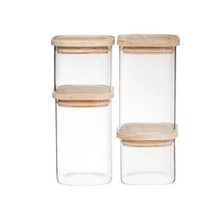 Charger l'image dans la visionneuse de la galerie, 4 bocaux carré en verre (2 x 0,5L et 2 x 1L)
