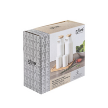 Charger l'image dans la visionneuse de la galerie, Ensemble huile/vinaigre 2 bouteilles en céramique - sel et poivre avec plateau bambou