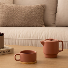 Charger l'image dans la visionneuse de la galerie, Théière solitaire en céramique avec son verre - Terracotta