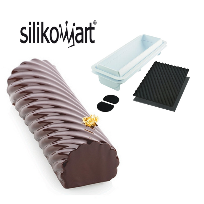 Kit Moule à bûche Spiral Roll 1100 silicone avec un tapis torsadé & lisse - Silikomart professional