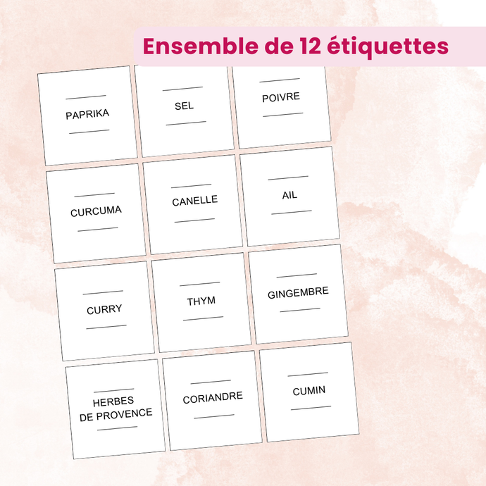 Ensemble d'étiquettes pour les épices WATERPROOF (Lot de 12 ou 24 étiquettes)