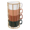 Ensemble de 4 mugs 25 cL en grès avec rack en or