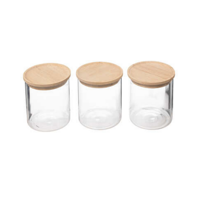 Lot de 3 bocaux (350mL) en verre avec couvercle en bois