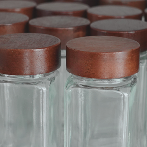 12 bocaux à épices (120mL) en verre avec couvercle acacia