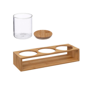 Lot de 3 bocaux (400mL) en verre avec couvercle et support bambou