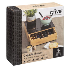 Charger l&#39;image dans la visionneuse de la galerie, Tiroir range capsules et support à cafétière - plaque en verre noir et bambou - 30 x 30 cm
