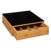 Tiroir range capsules et support à cafétière - plaque en verre noir et bambou - 30 x 30 cm