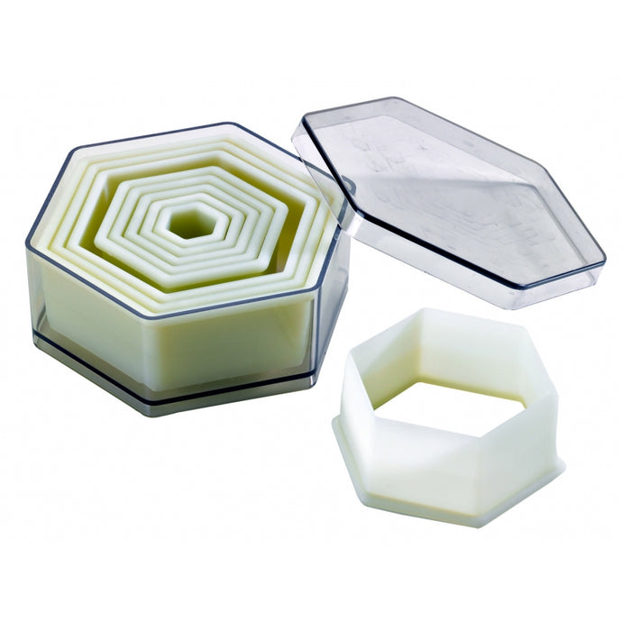 Boîte de 9 découpoirs/emporte-pièces hexagonaux unis