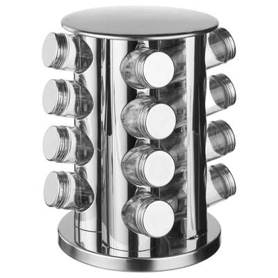 Rack à épices en Inox et rotatif, 16 pots en verre